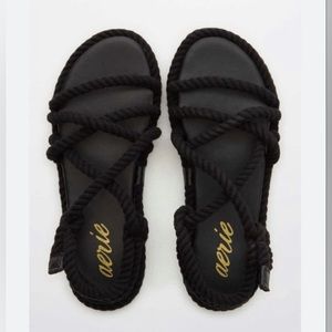 Aerie Braided Espadrilles black sandals NWOT